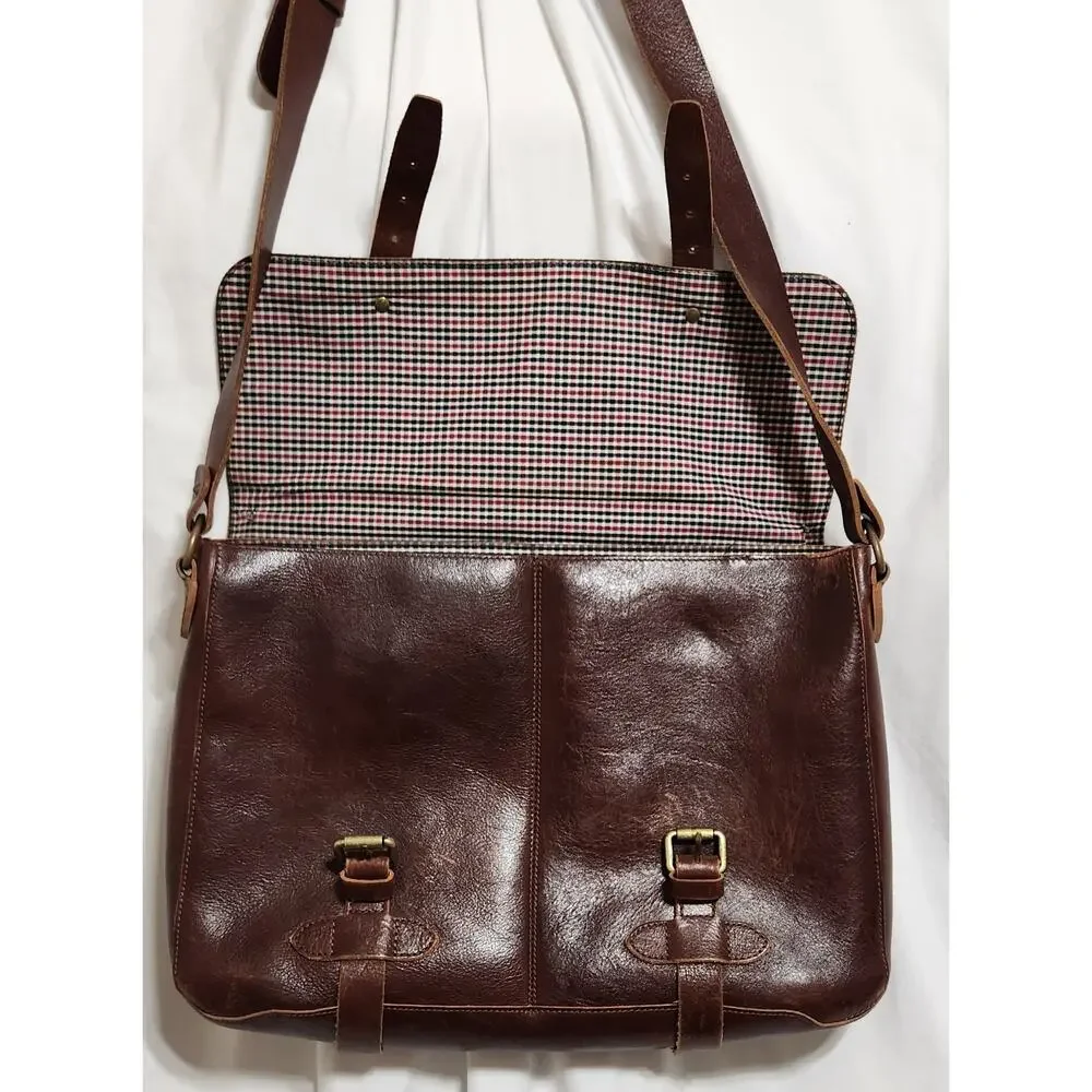 Johnston Murphy Vintage Brown Leather Laptop Briefcase Messenger Bag - Picture 3 of 13
